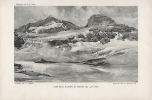 1908 - alter Druck - Mont Perdu, Cylindre du Marboré und Lac Glacé